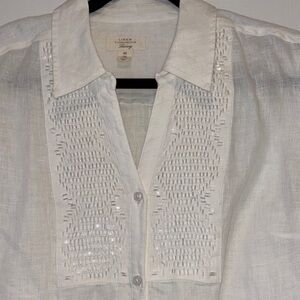 Charter Club White Sequined Linen Top